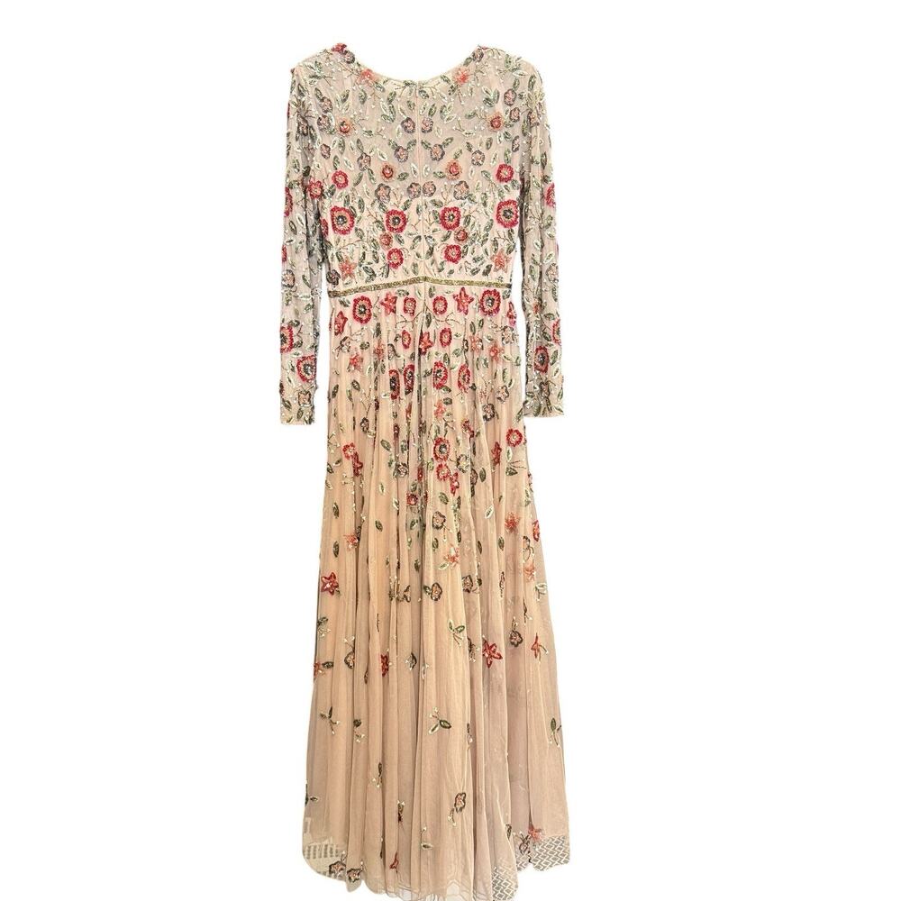 MAC DUGGAL Beige Embellished High Neck Long Sleeve A Line Gown Size 8 - Picture 5 of 6